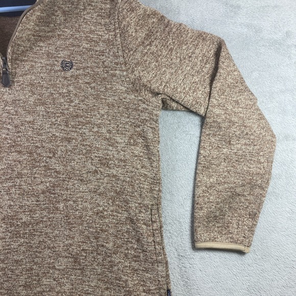 Chaps Sweater Men Large Brown 1/4 Zip Pullover Fleece Sweatshirt Pockets Logo - Picture 5 of 16